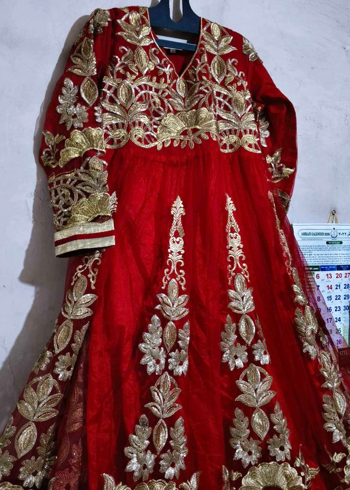 Stunning Red &amp; Gold Embroidered One piece