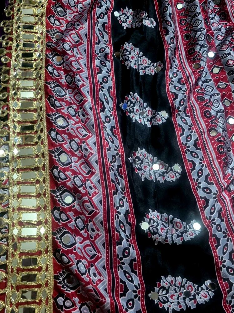 Multi Coloured Mirror work Modal Silk Saree