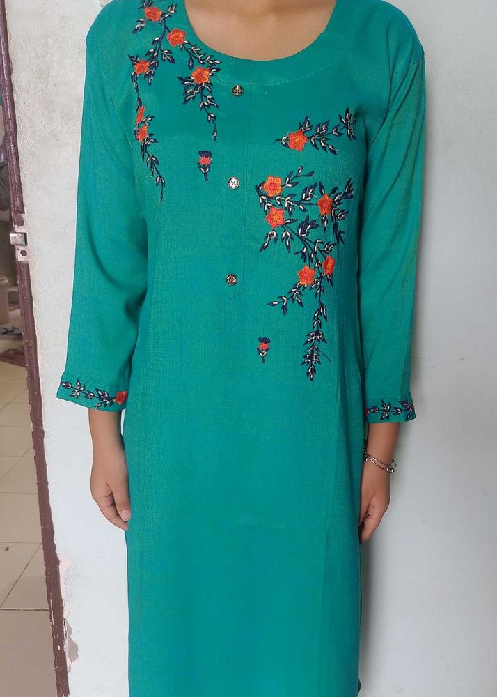 Embroidered Sea green Kurta