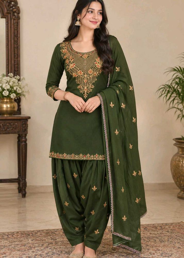 Olive Green Embroidered Kurta Cloth Material