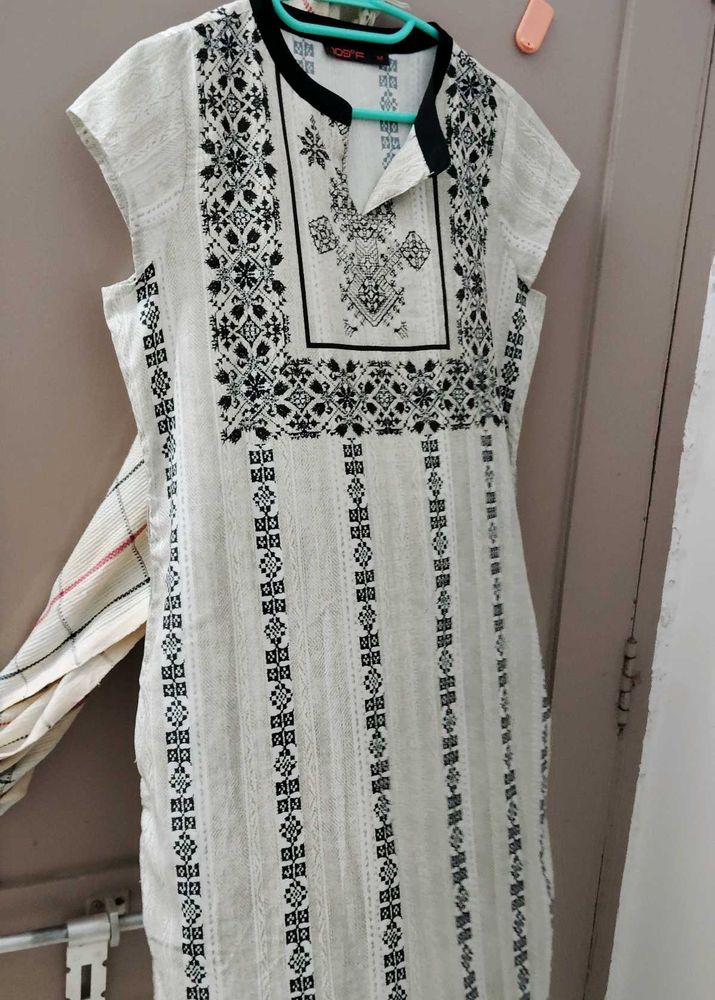Stylish Greyish Dress with Black Embroidery