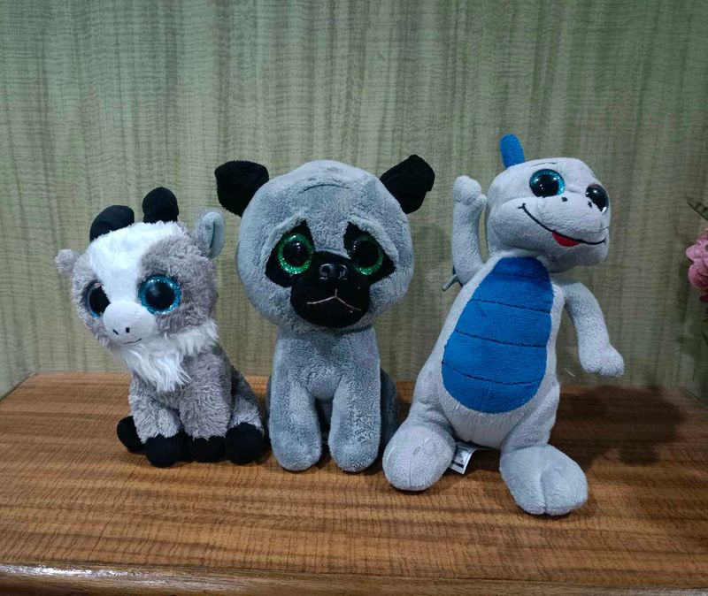 Cute Plush Toy Set - Dragon, Pug, Goat
