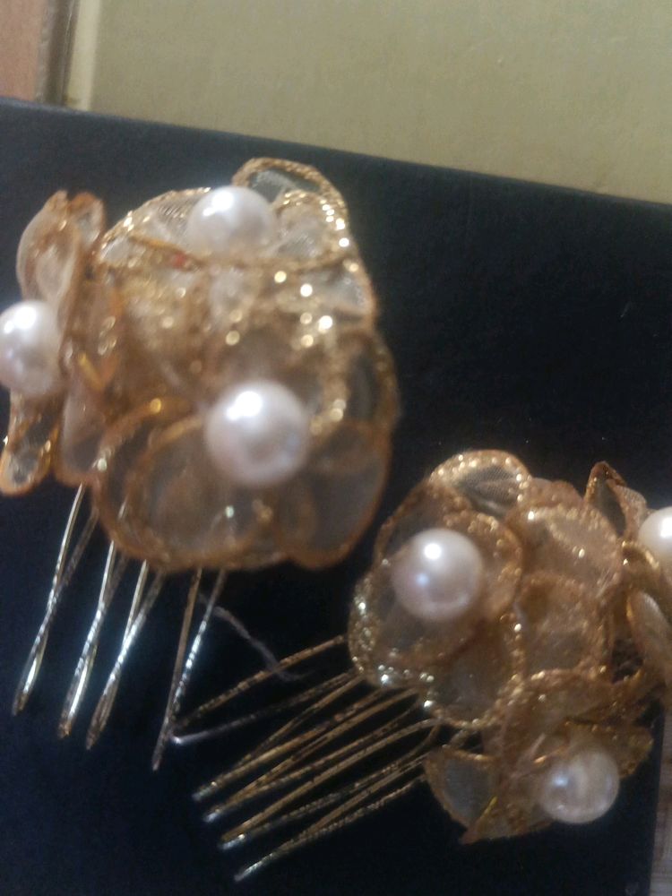 Gold Pearl Hair Combs (Set of 2)