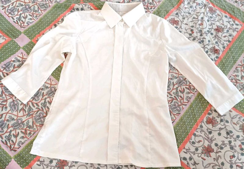 New Cotton Silk Off White Formal Shirt For Women