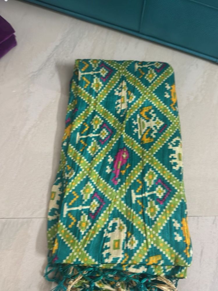 Green Silk Dupatta with Elephant Print