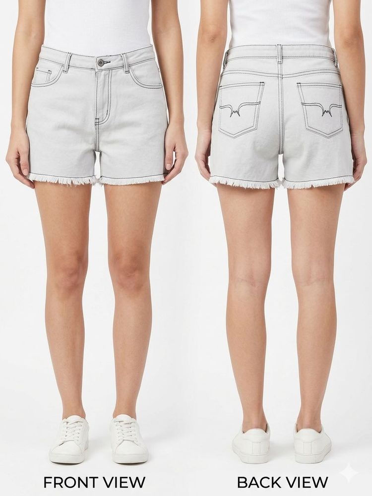 Light Wash Frayed Denim Shorts