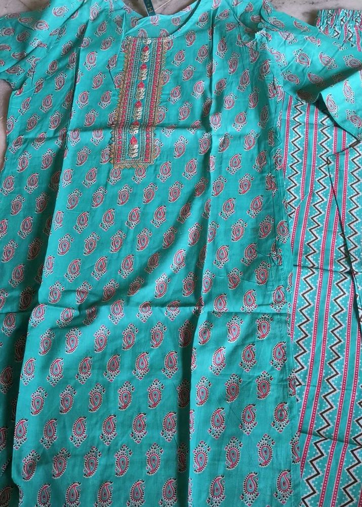 Teal Paisley Kurta Set