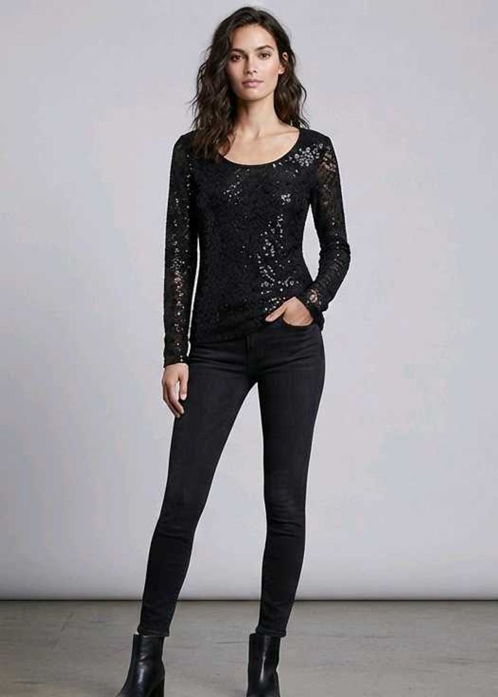 Sparkly Black Long Sleeve Top