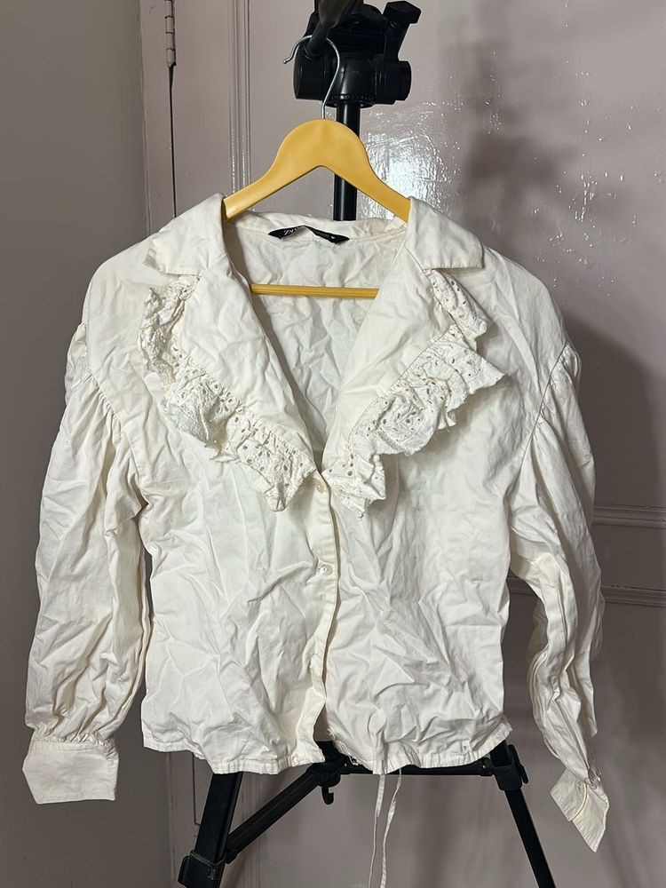 Zara White Lace Design Shirt