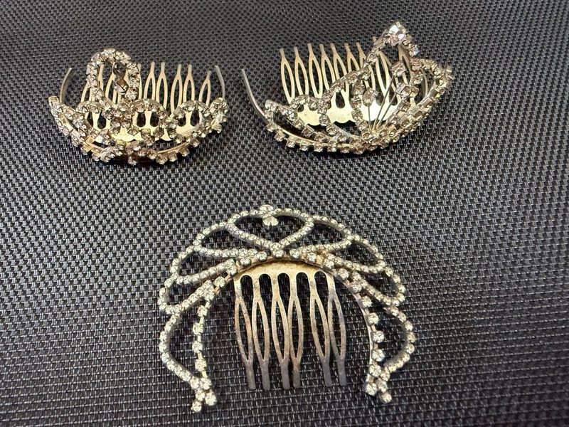 Sparkling Rhinestone Hair Crown Combs (Set of 3)