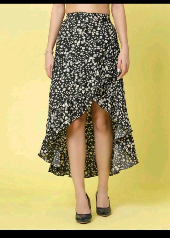 Floral Print High-Low Skirt