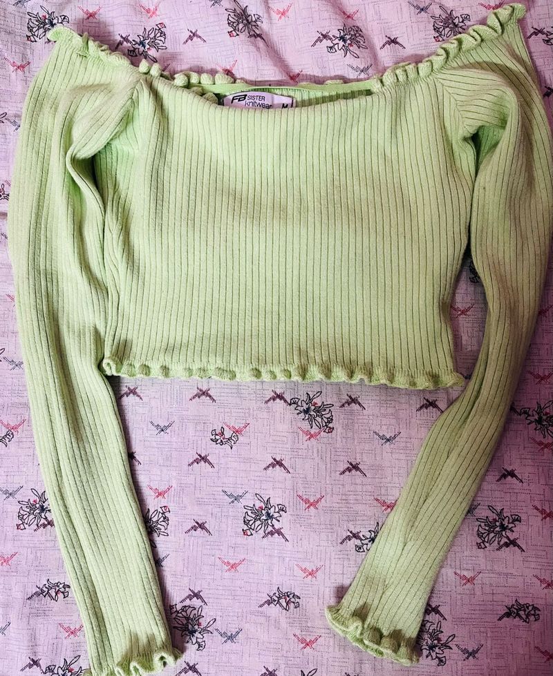 Ribbed Lettuce Trim Off-Shoulder Top