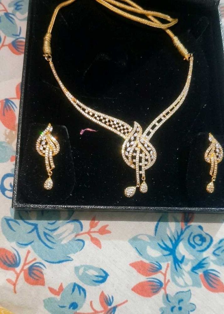 Stunning Gold Plated AD Necklace &amp; Earring Set