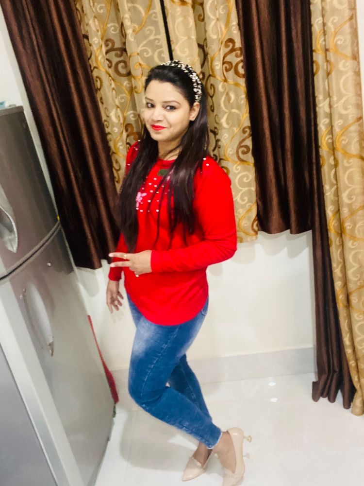 Red Woolen Sweater Cum Top