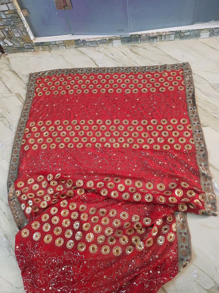 Red &amp; Gold Sequin Sari