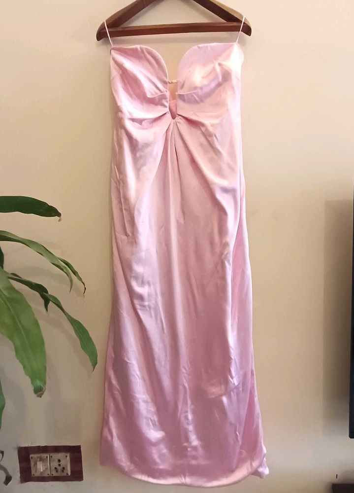 Stunning Pink Satin Maxi Dress