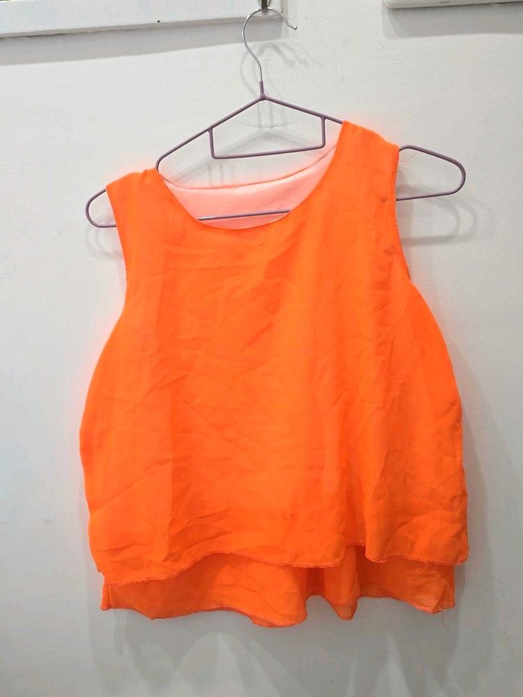Neon Orange Sleeveless Top