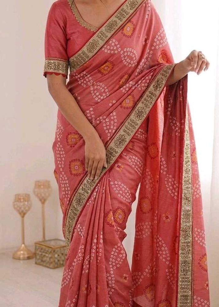 Elegant Pink Bandhani Saree