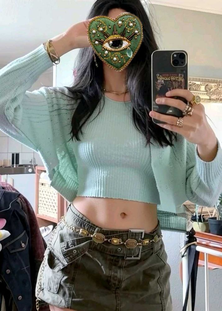 Sea Green Crop Top &amp; Bolero Set