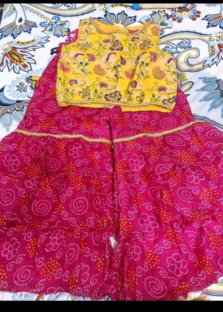 Vibrant Yellow &amp; Pink Kurta Set