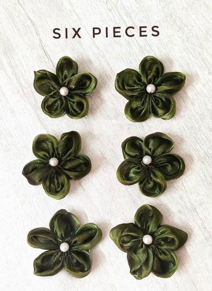 Set of 6 Green Flower Hair Clips