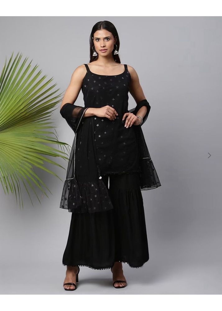 Black Embellished Sharara Set