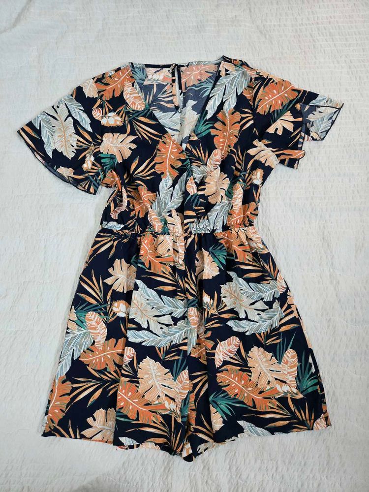 Tropical Print V-Neck Romper size M