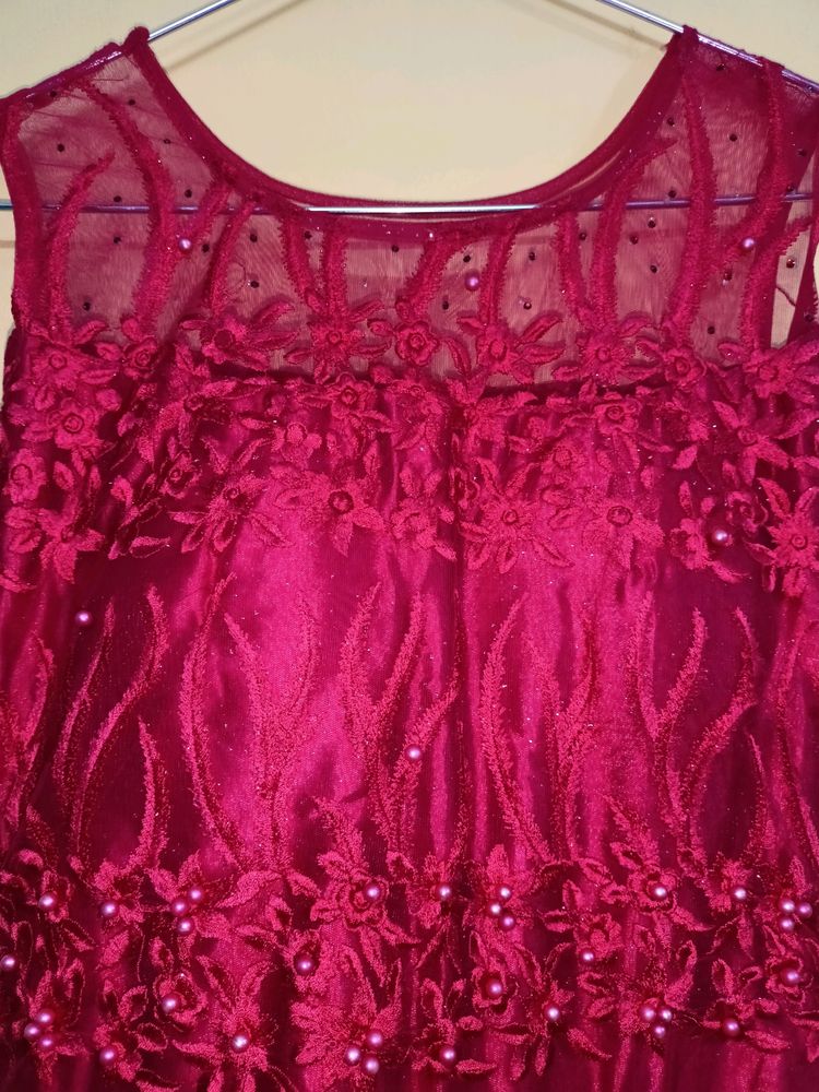 Burgundy Lace &amp; Beaded Party Dress