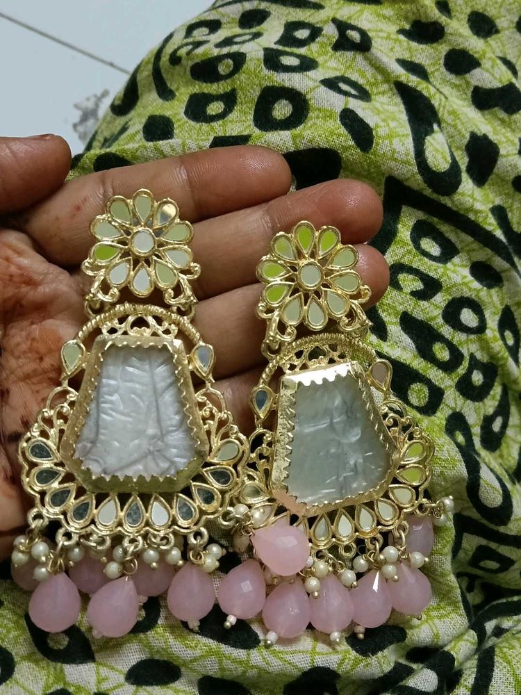 Designer Jhumka Earrings with Pearl &amp; Stone