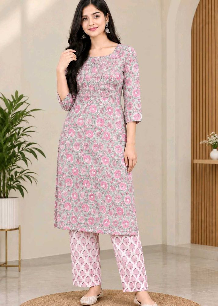 Pink Floral Print Kurta Set
