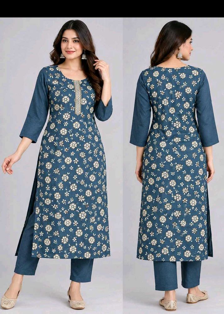 Stylish Blue Floral Kurta Set