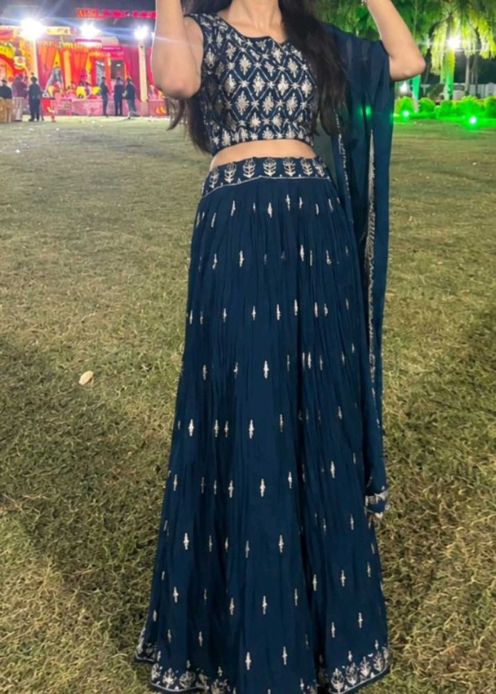 Elegant Navy Blue Embroidered Lehenga