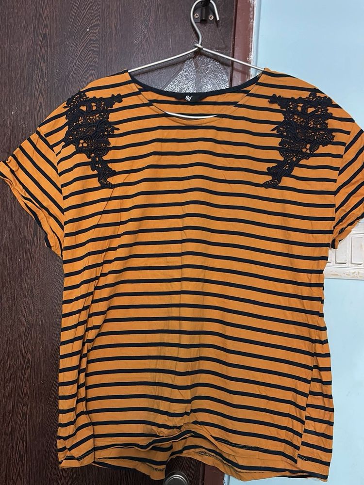 Striped T-shirt with Lace Detail