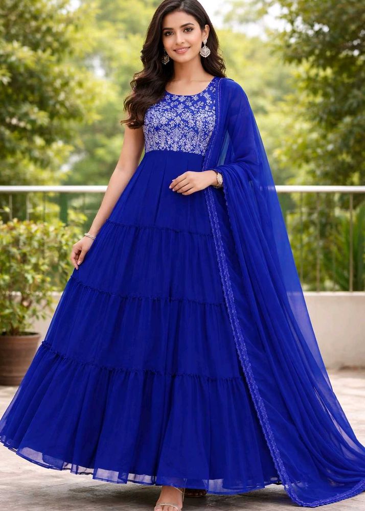 Elegant Blue Anarkali Kurta with Dupatta