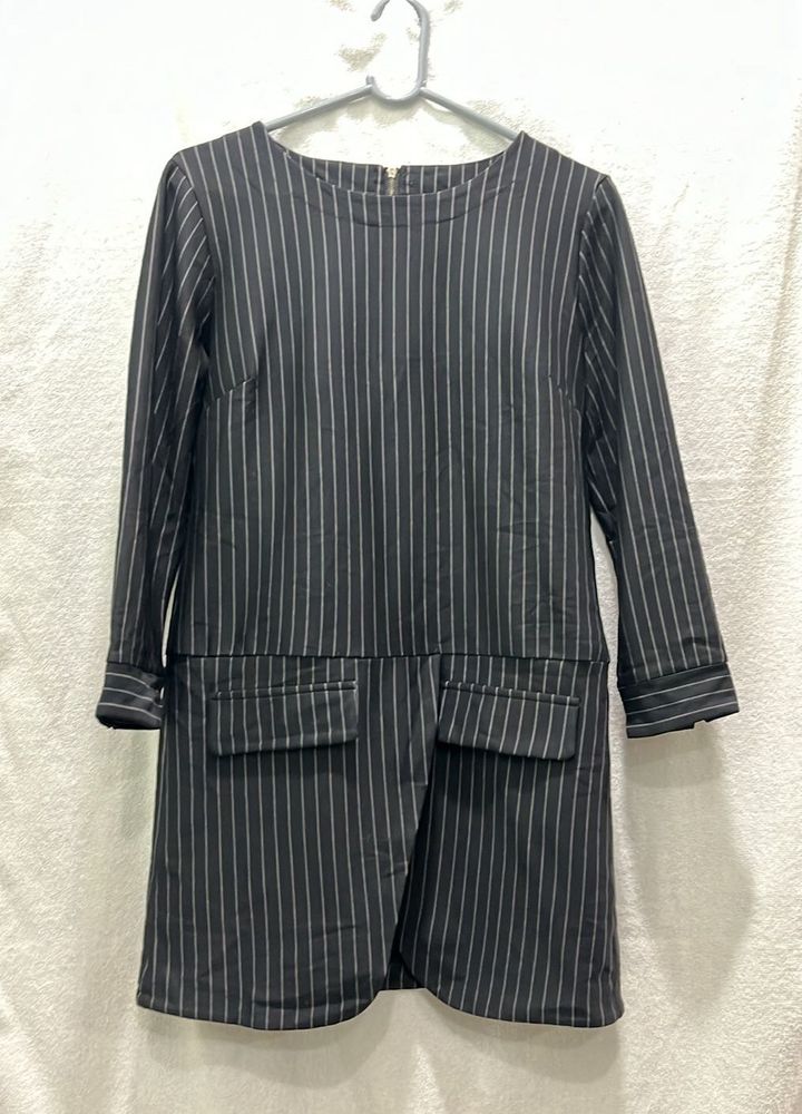 Pinstripe Dress/long Top with Front Pockets