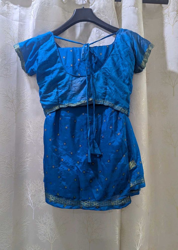 Blue Bandhani/Bandhej Saree With Stiched Blouse