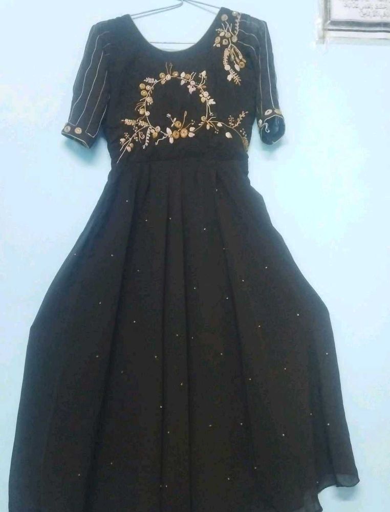 Elegant Embroidered Black Gown