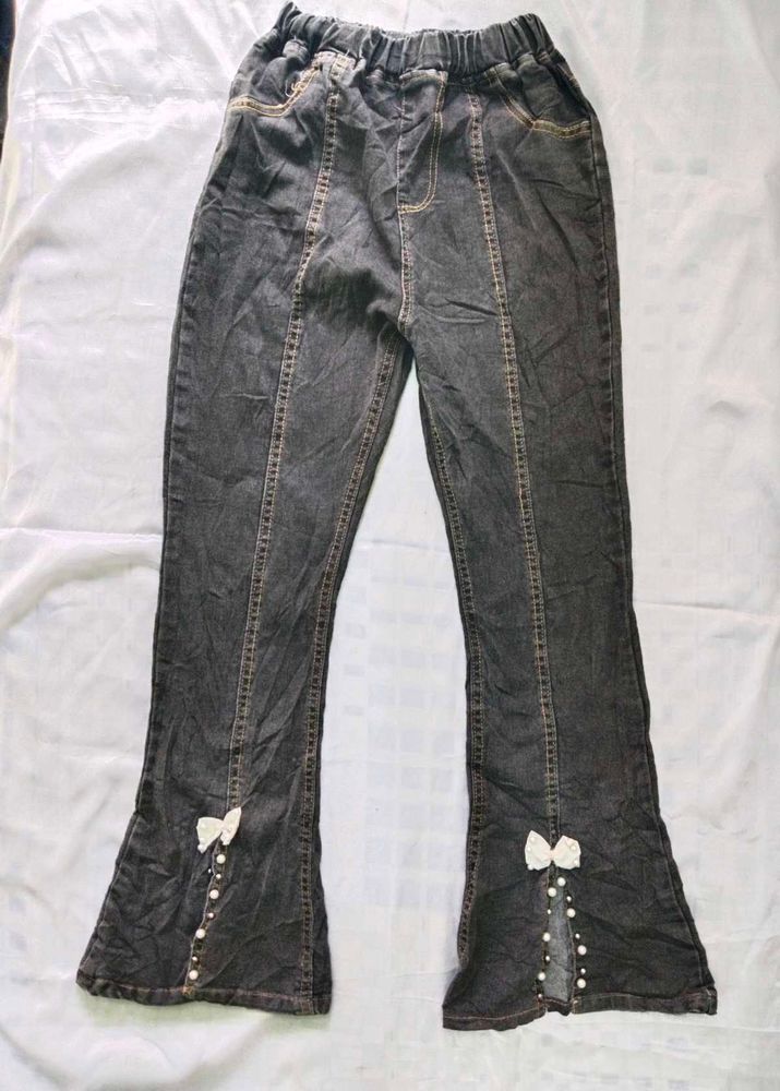 Cute Flare Jeans with Bow Detail