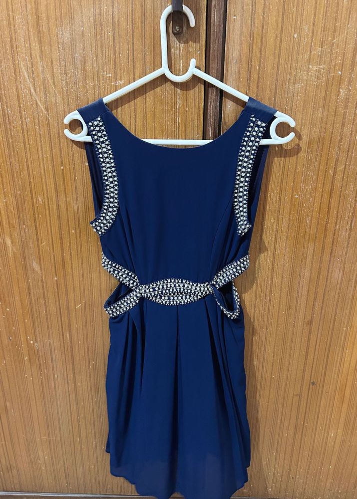 Navy Blue Embellished Mini Dress