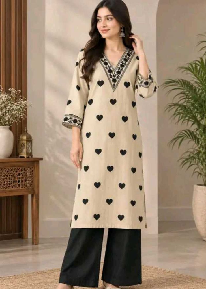 Stylish Beige Kurta with Black Heart Print