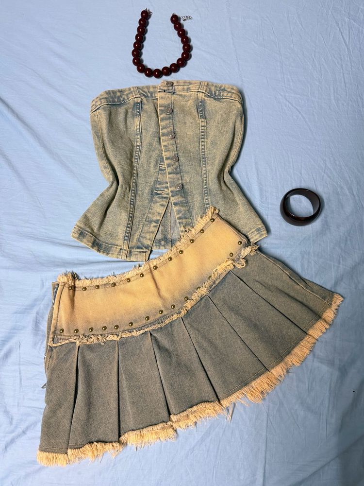 Y2K Denim Pleated Mini Skirt