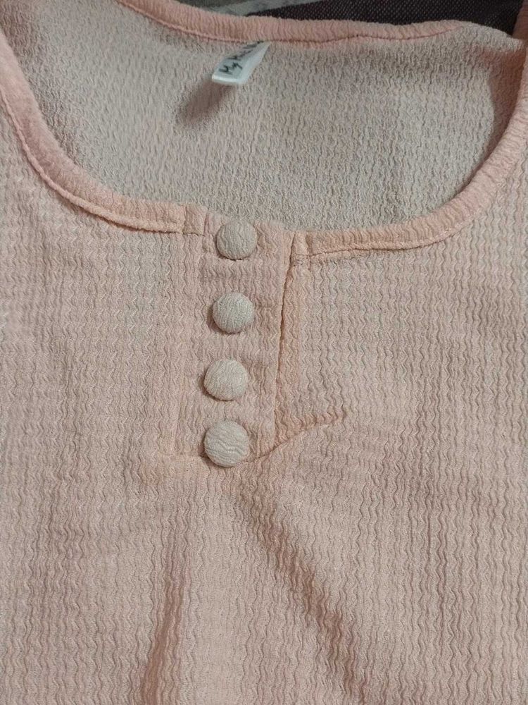 Light Pink Ribbed Henley Crop Top
