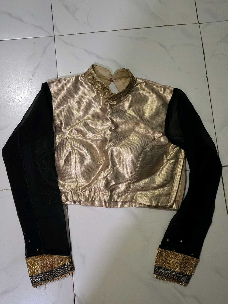 Elegant Gold &amp; Black Embellished full sleeve Blous