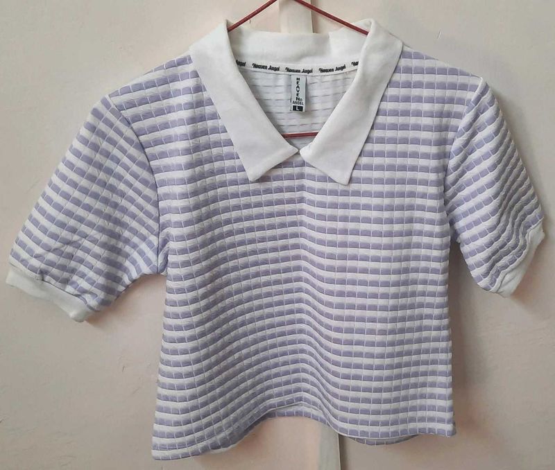 Korean Style Lavender Purple Polo Crop Top