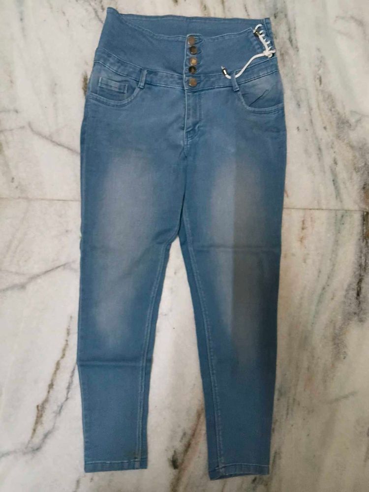 High Waisted Blue Denim Jeans