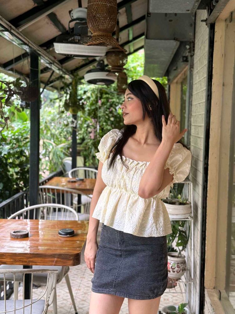 Cream Textured Peplum Top