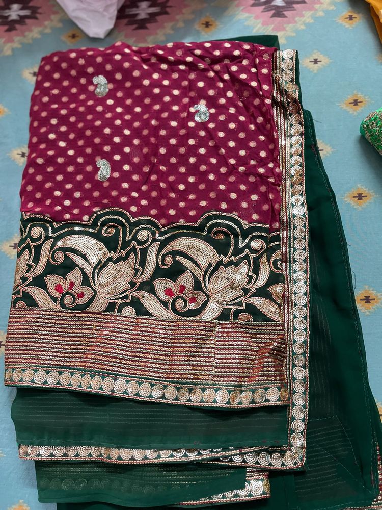 Maroon &amp; Green Dress Material