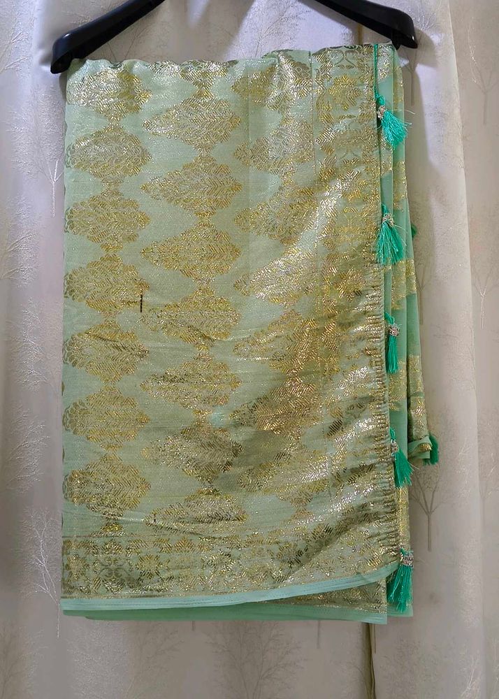 Unused Unstitched Elegant Mint Green Saree
