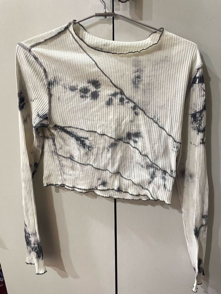 Tie-Dye Ribbed Long Sleeve Crop Top
