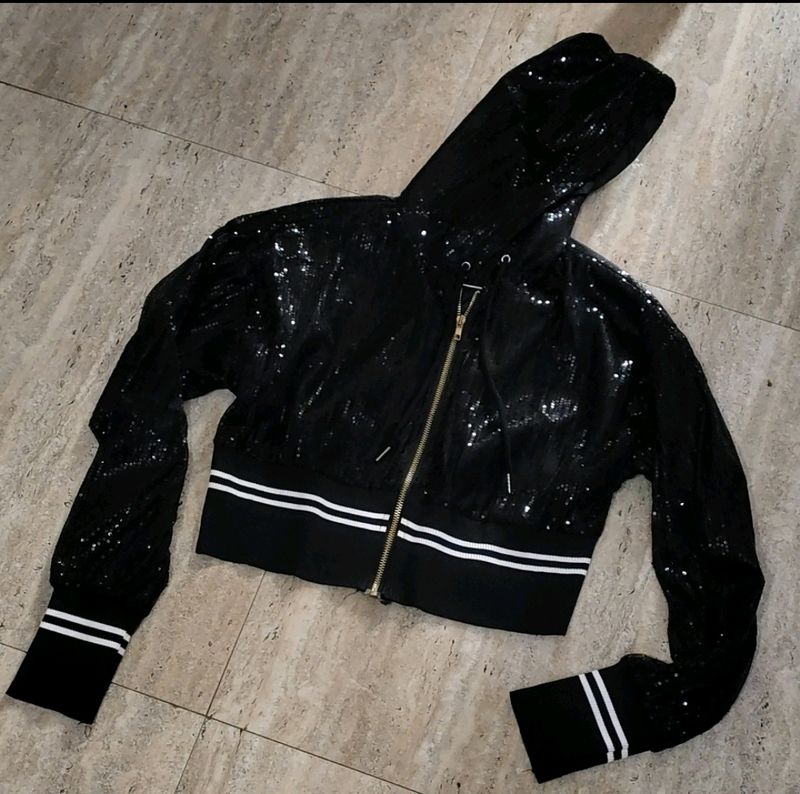 Sequin Cropped Hoodie